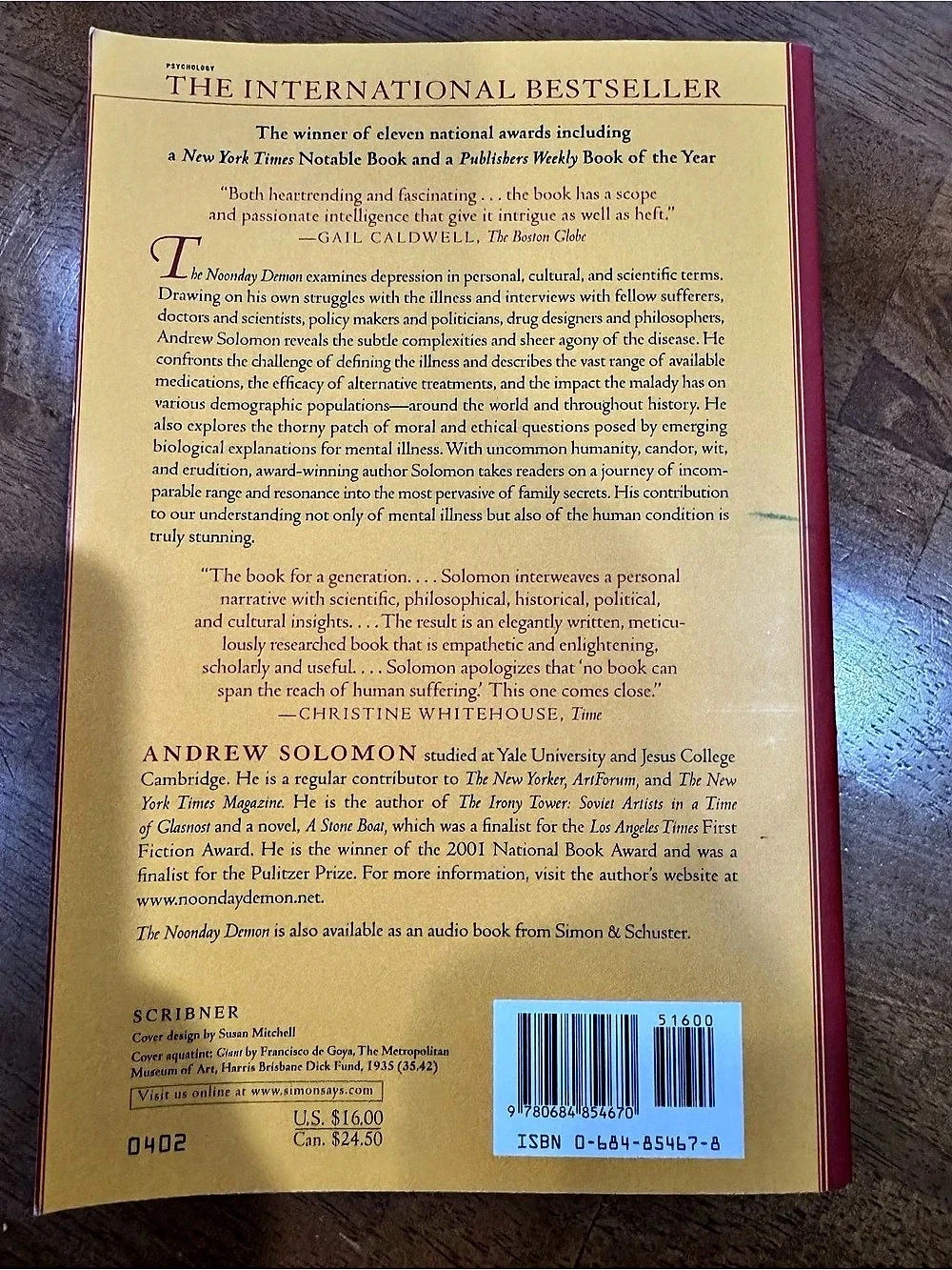 Scribner The Noonday Demon: An Atlas of Depression Hardcover Book Andrew Solomon